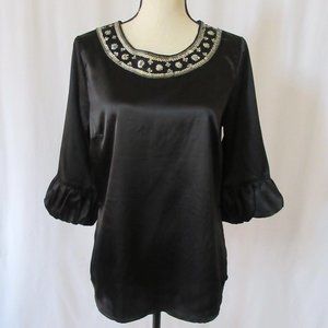 Antilia Femme Sequin Embellished Black Blouse Size L